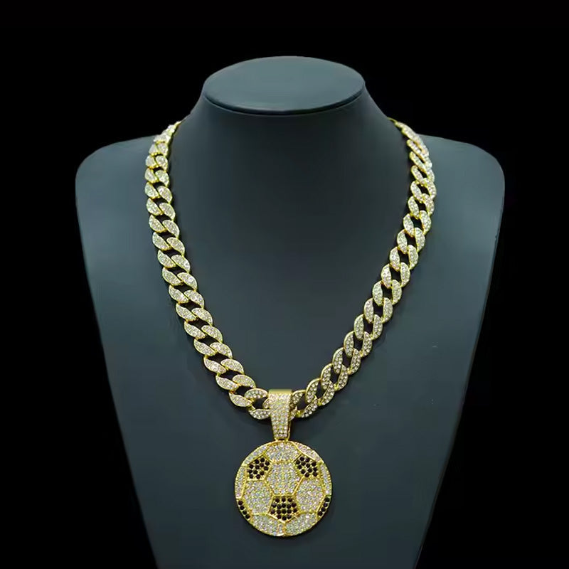 13mm Width Football Pendant Necklace,Cuban Link Chain With Bling Football Charm, Hip Hop Jewelry For Men & Women, Perfect For Sports Fans & Rapper Style