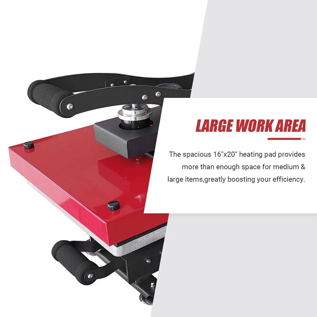 Wuzstar 16"x20"Auto Open Heat Press Machine W/Slide Out Base Clamshell Heat Transfer Machine for T-Shirt, Bags, Hat Plate, Cap
