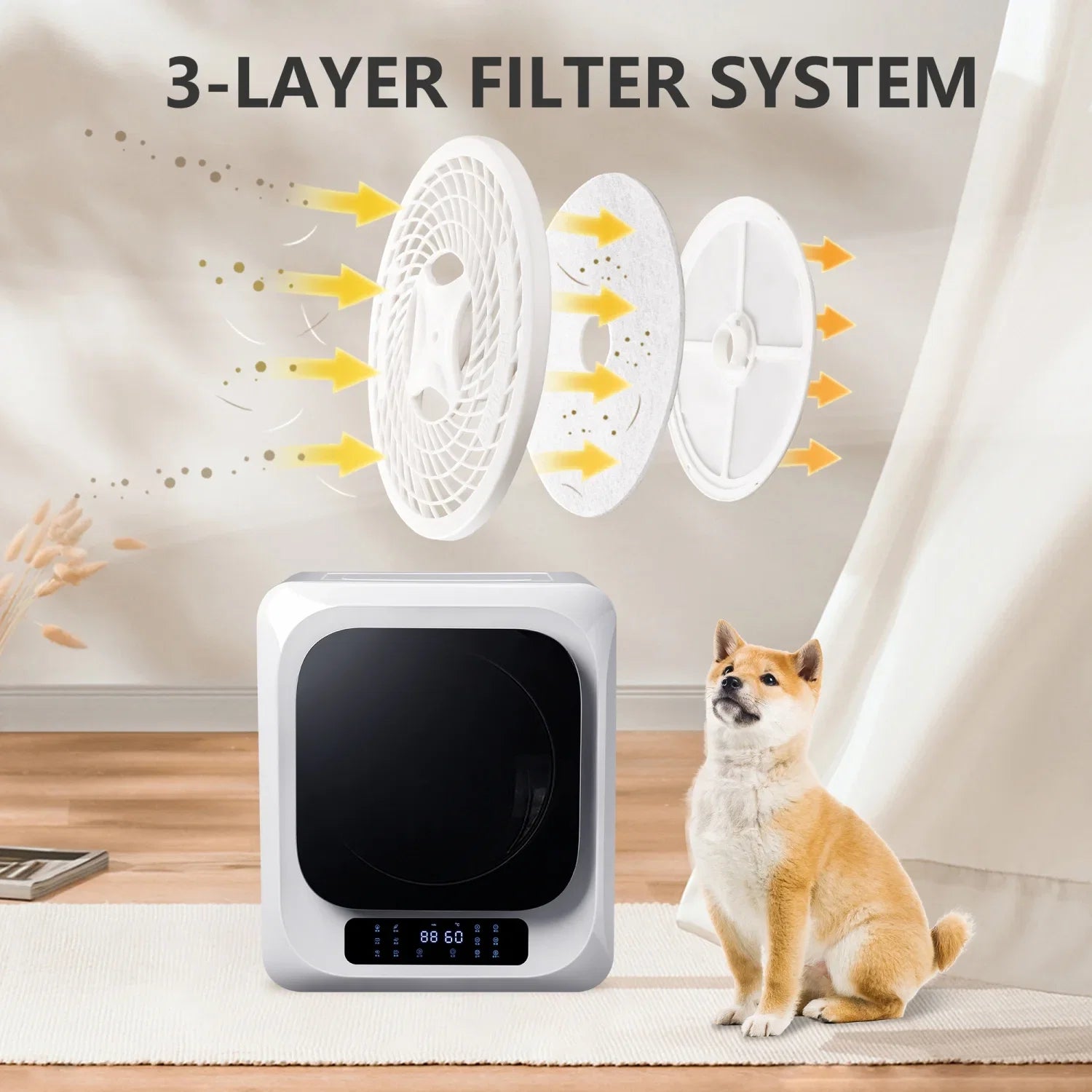 Efficient and Portable Mini Cloth Dryer Machine - FCC Certified for Home/Apartment/Dorms - Lightweight with Compact White Body and Black Square Door - Electric Control Panel with PTC Heat