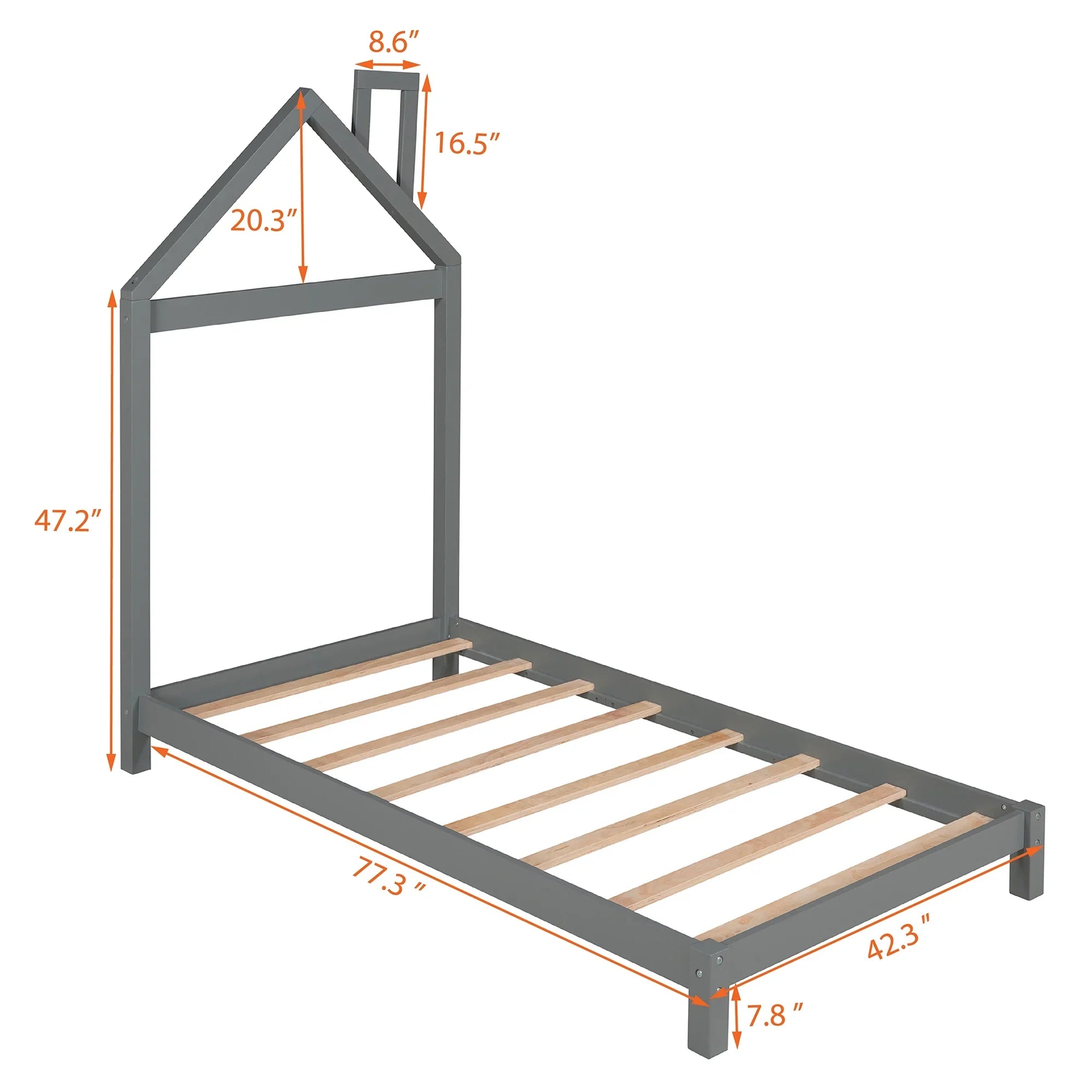 uhomepro Kids Twin Bed Frame with House Frame Headboard, Pretty Platform Bed Frame for Girls Boys, Wood Bed Frame Twin Size Bedroom Furniture with Wood Slats Support, No Box Spring Needed, Gray