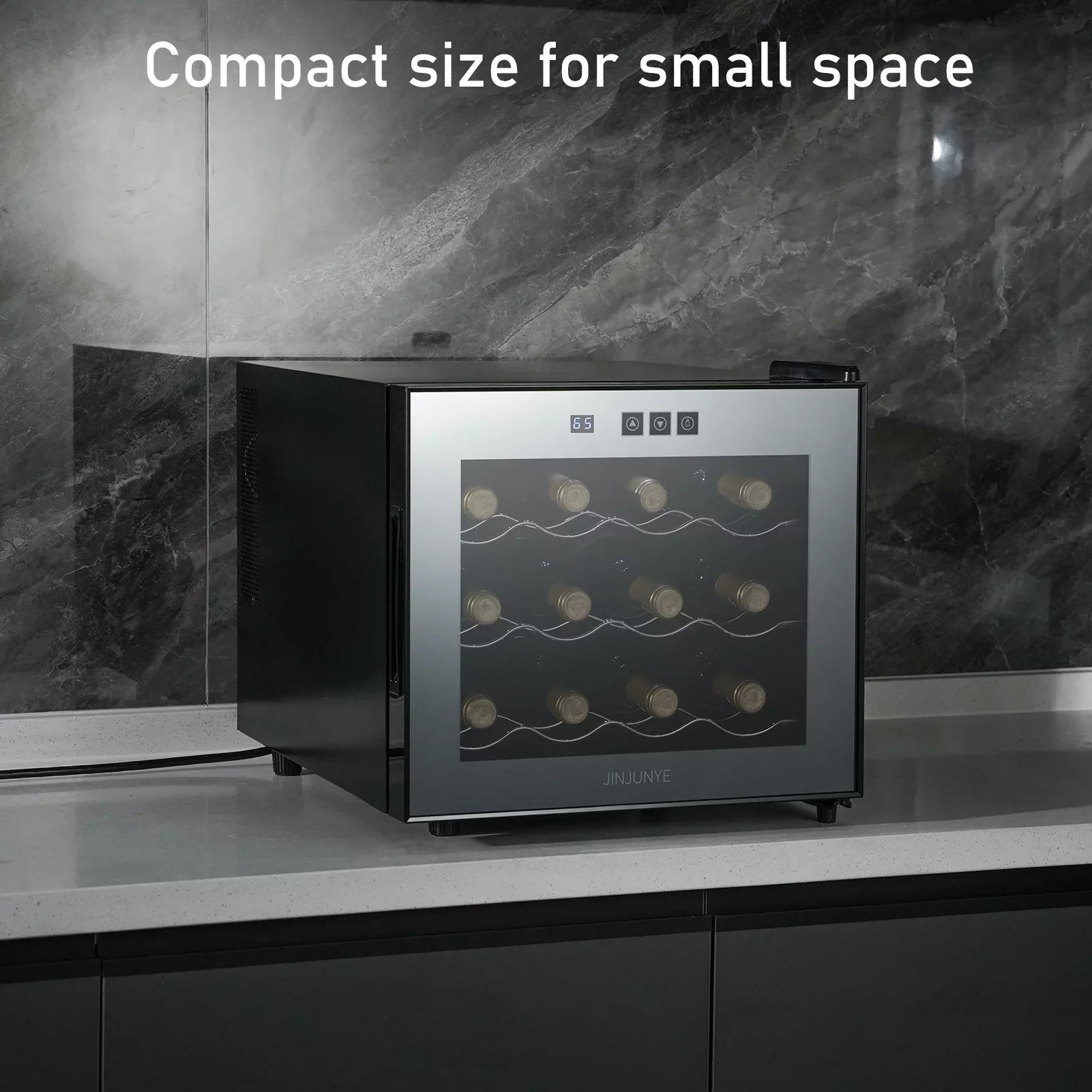 JINJUNYE Wine Cooler Refrigerator, 12 Bottle Wine Fridge Small, Countertop Wine Cooler with Temperature Control, Mini Freestanding Wine Cellars Glass Door for Home, Office, Bar, Gift for Men
