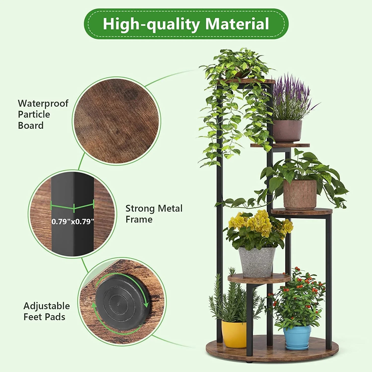 Tribesigns Rustic Brown 4-Tier Corner Plant Stand: Wooden & Metal Pot Holder