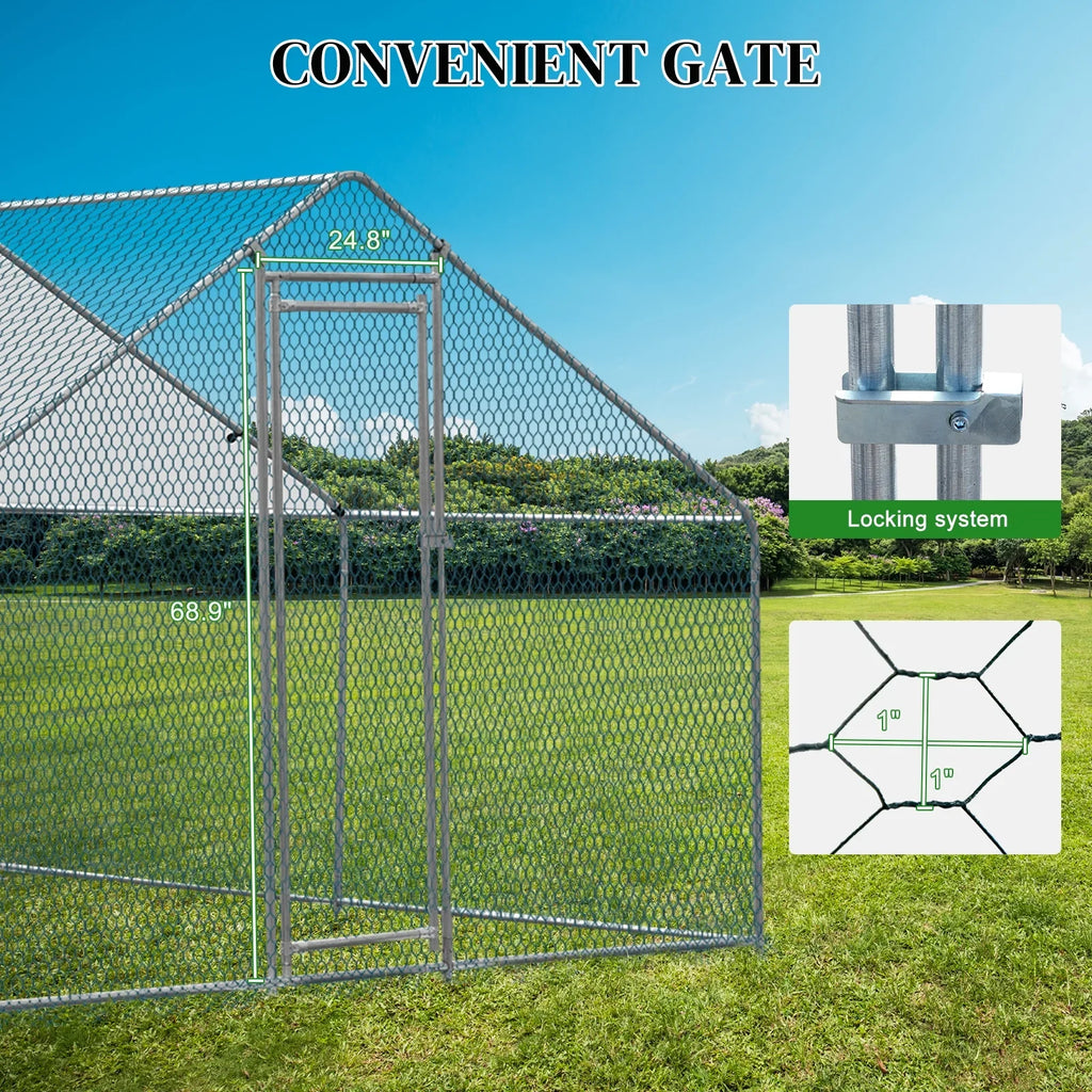 10 x 10 ft Large Metal Chicken Coop, Walk-in Poultry Cage Chicken Hen Run House with Waterproof Cover, Rabbits Cats Dogs Farm Pen for Outdoor Backyard Farm Garden