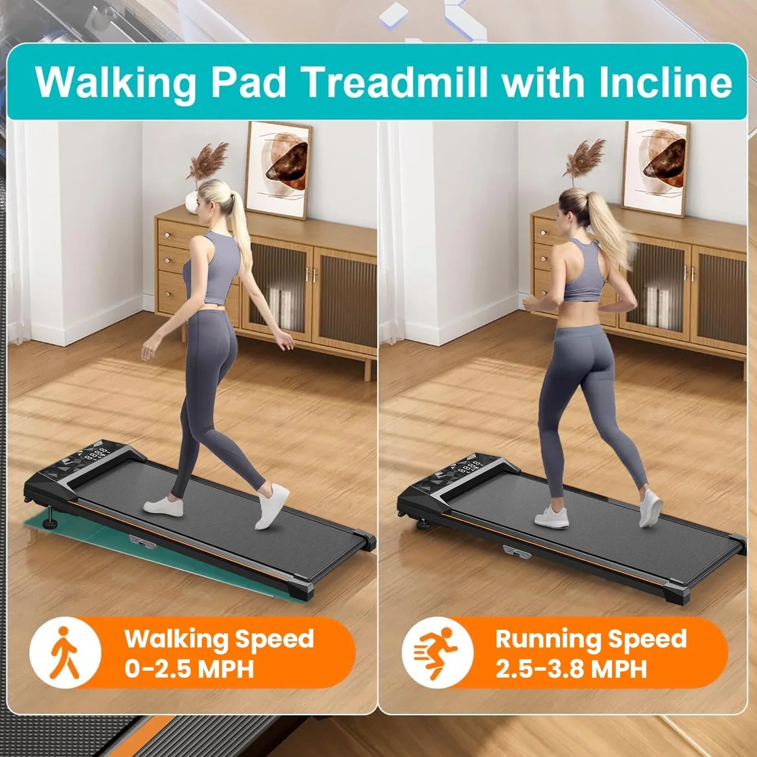 CoolHut Walking Pad, Under Desk Treadmill, 4-in-1 Home/Office Treadmill, No Installation, Low Noise, LED Display, 265 lb. Capacity with Remote Control