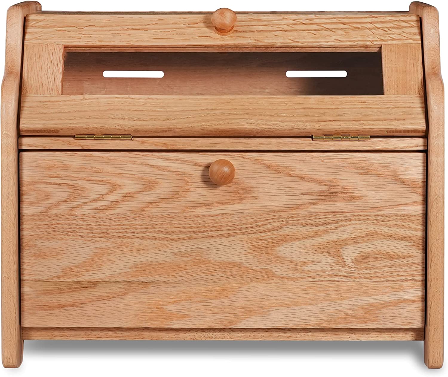 Bread Box, Solid Wood Oak Bread Box for Kitchen Countertop, Double Layer Bread Container for Bread Storage, Large Capacity Breadbox with Clear Window, Nature