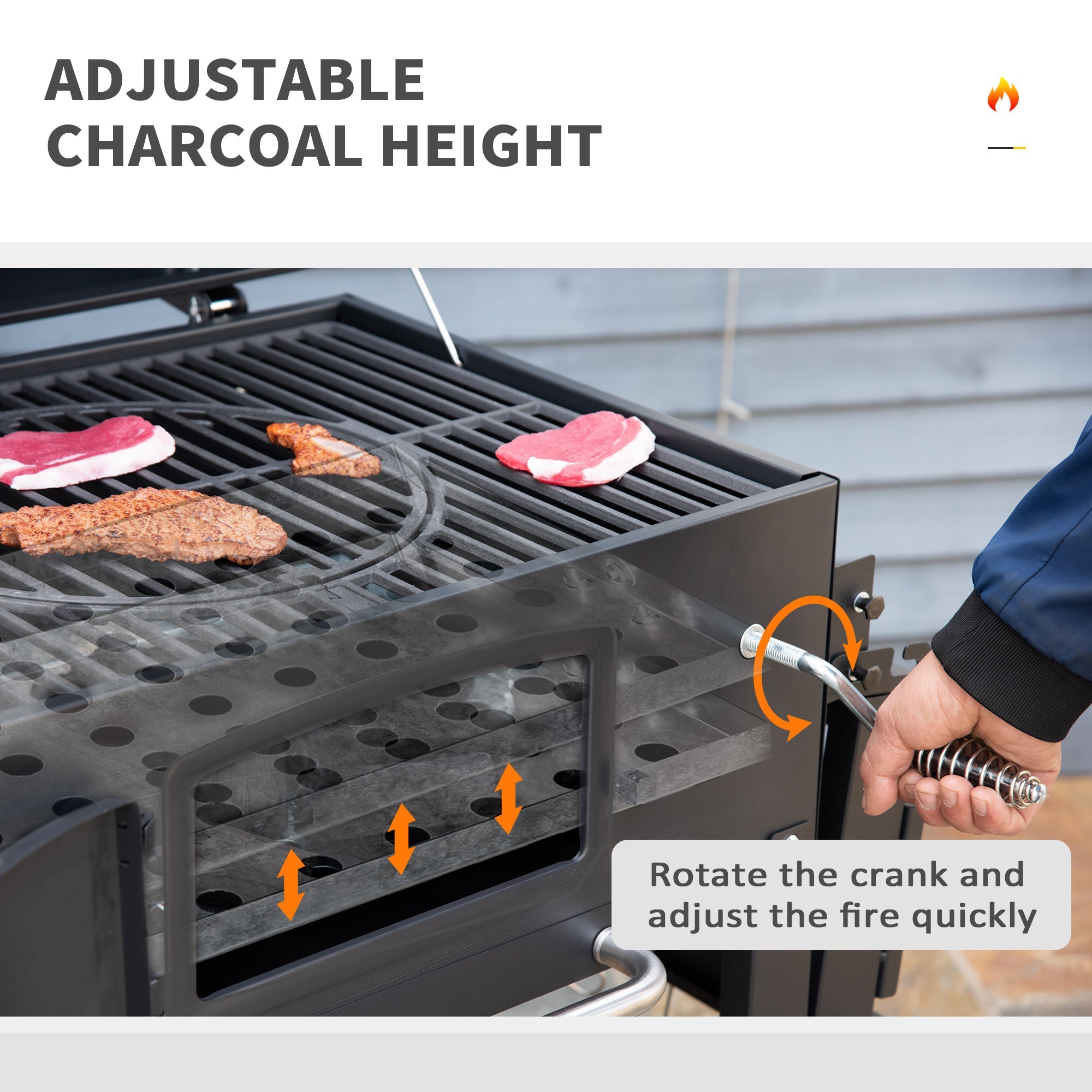 Outsunny Charcoal Grill, BBQ with Adjustable Charcoal Height, Black