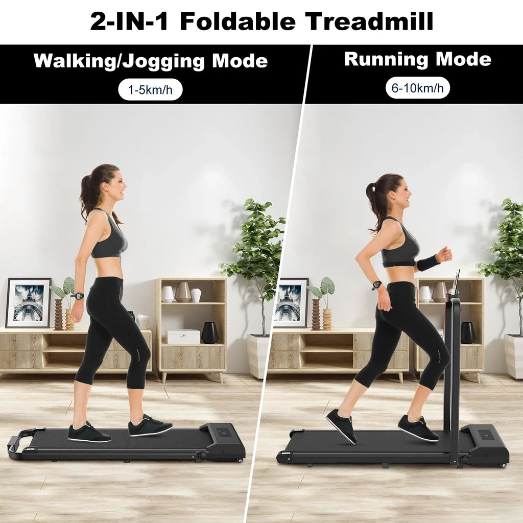 Bigzzia 2 in 1 Under Desk Treadmill, 2.5HP No Installation Portable Handrail Treadmills Running Machine, 6.25MPH, Treadmill with LED Display and Wireless Remote Control for Home/Office, 265 Lb