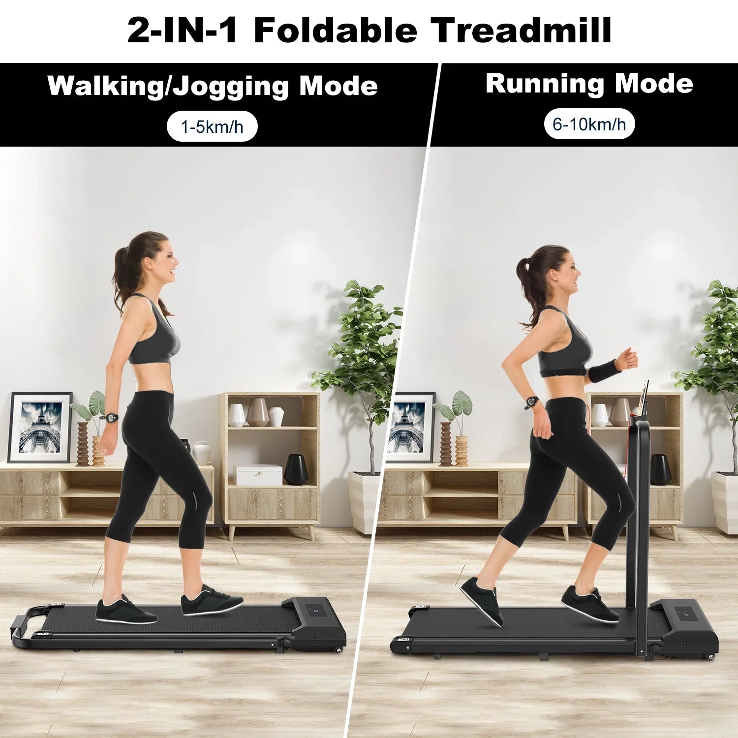 Bigzzia 2 in 1 Under Desk Treadmill, 2.5HP No Installation Portable Handrail Treadmills Running Machine, 6.25MPH, Treadmill with LED Display and Wireless Remote Control for Home/Office, 265 Lb