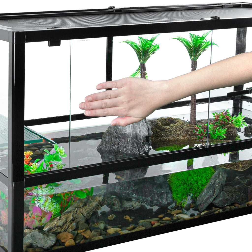 REPTIZOO 40 Gallon Large Turtle Tank with Basking Platform, Black