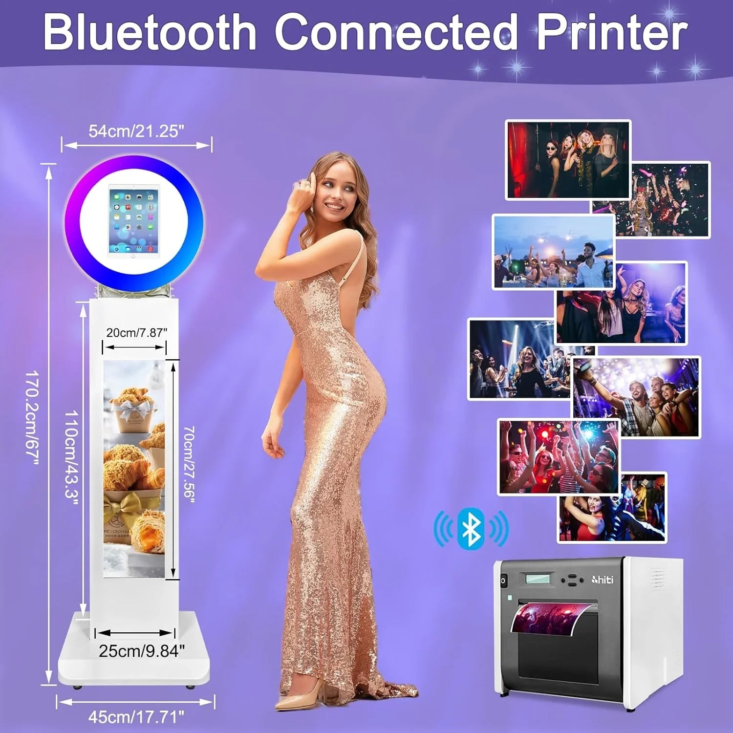 Portable iPad Photo Booth,Selfie photobooth Machine and Sharing Station for 10.2" 10.9" 11" 12.9" iPad,LCD Screen,RGB Ring Light,Remote Control, Adjustable Stan with Flight Case for Parties,Exhibition