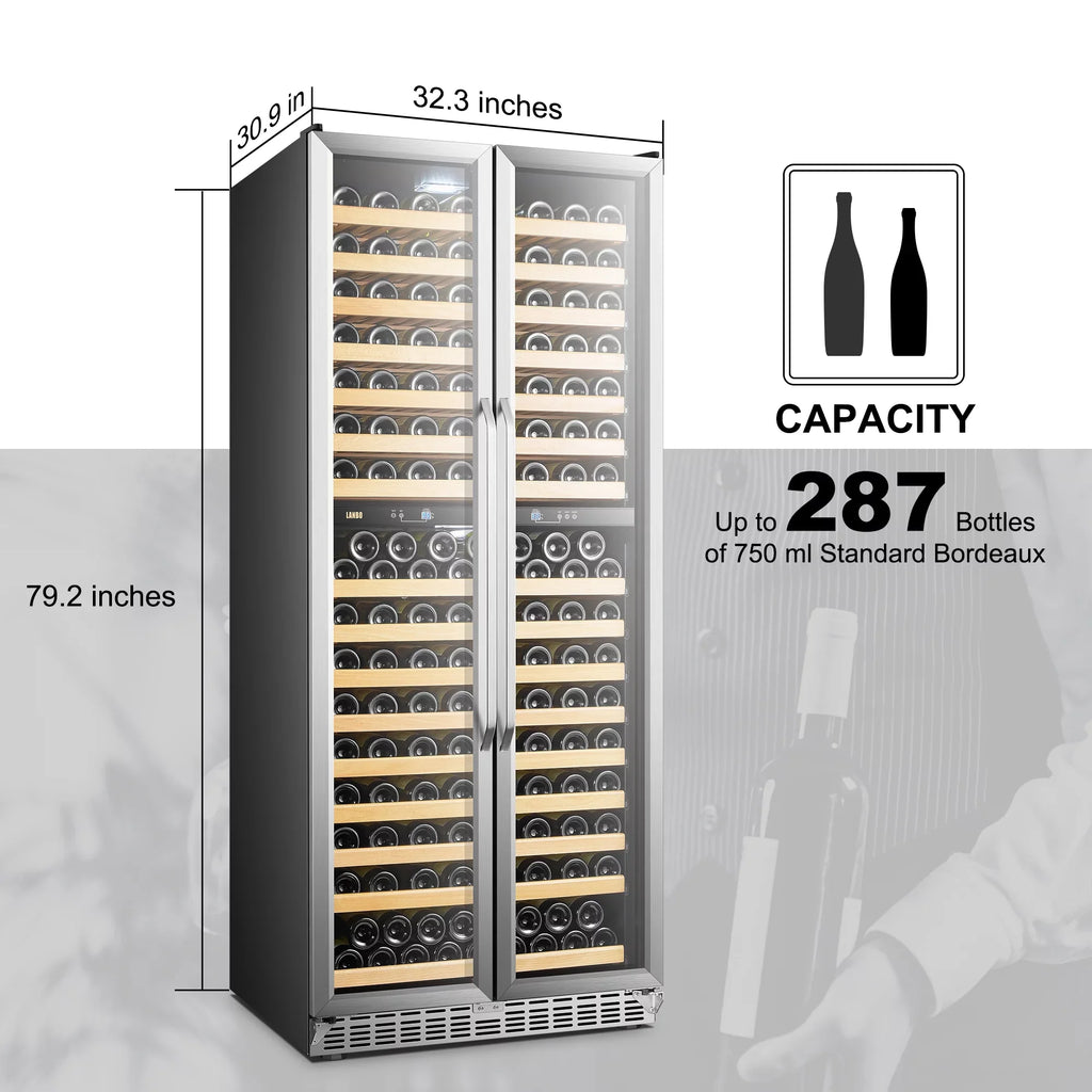 Lanbo 32 inch 287 Bottle Dual Zone Compressor Freestanding Wine Refrigerator