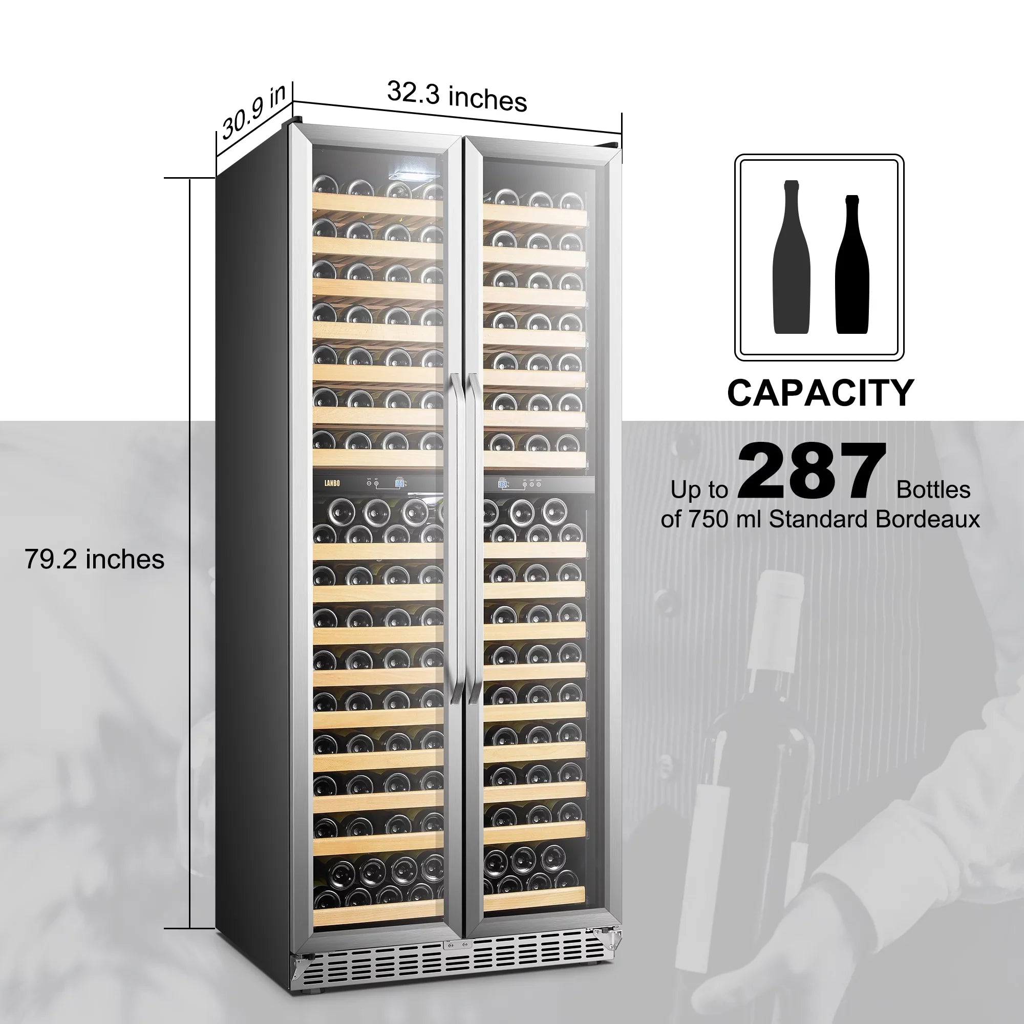 Lanbo 32 inch 287 Bottle Dual Zone Compressor Freestanding Wine Refrigerator