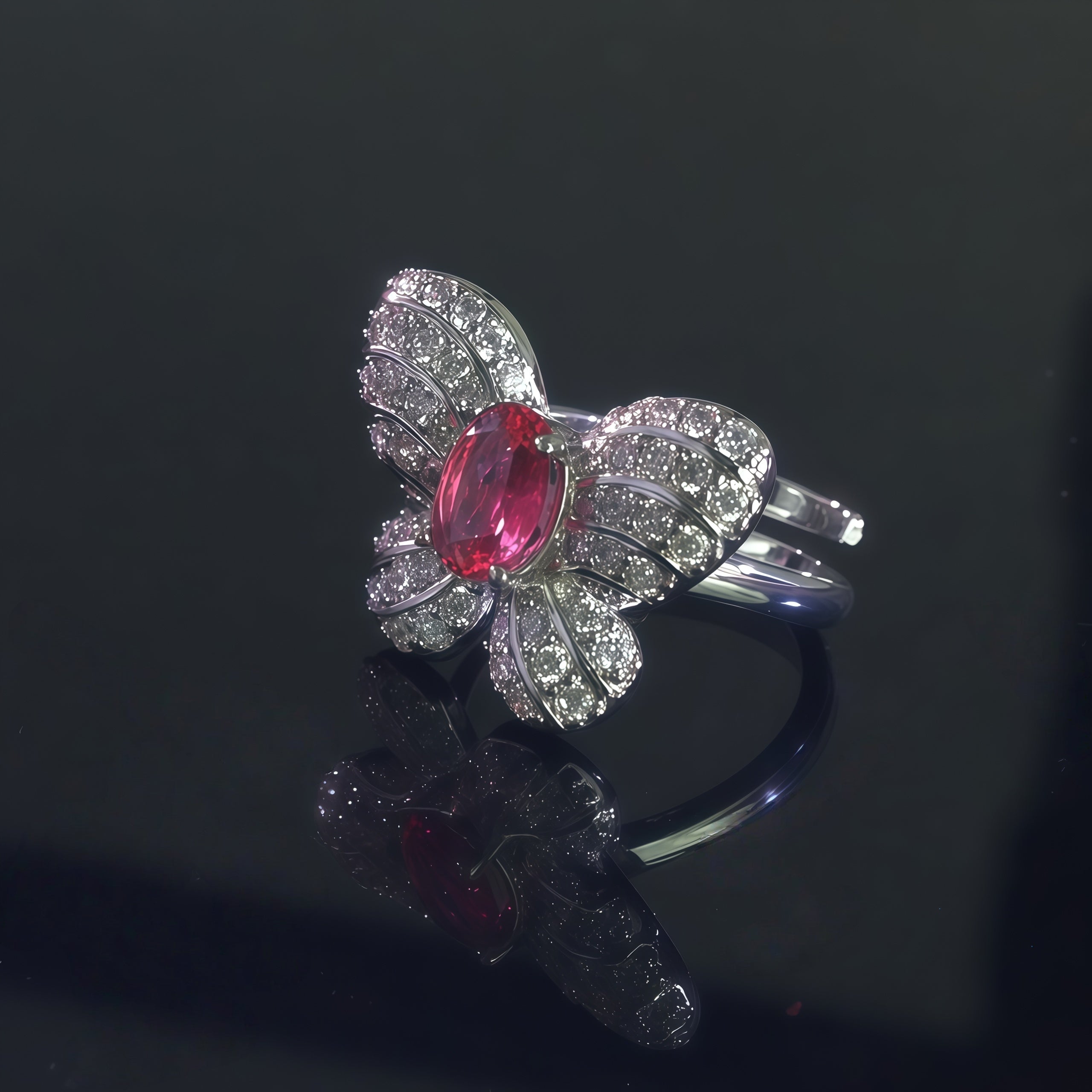 Oval  CZ Pave Bow Open Ring For Women, Copper Plated Silver Split Shank Adjustable Cocktail Wedding Statement Jewelry Gift