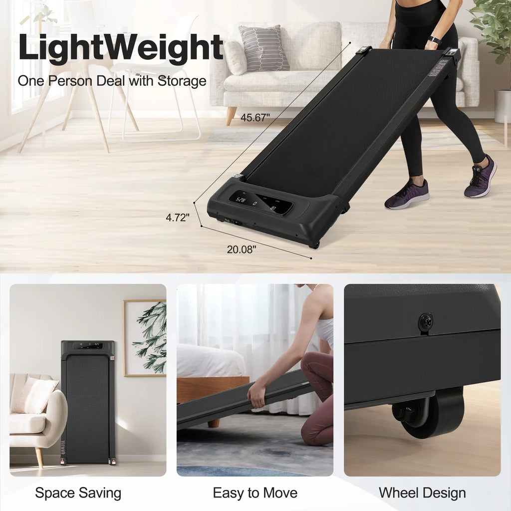 Tikmboex 2.5HP Under Desk Treadmill with LED Display and Remote & APP Dual Control, Portable and Installation-Free Treadmill for Home/Office