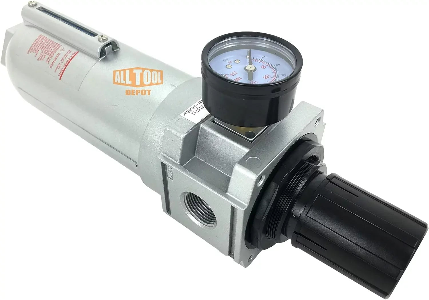 NPT SUPER DUTY Compressed Air In Line Filter Regulator Combo Piggyback, Metal Bowl, 5 Micron , Adjustable From 7 To 175 PSI (AUTO DRAIN)