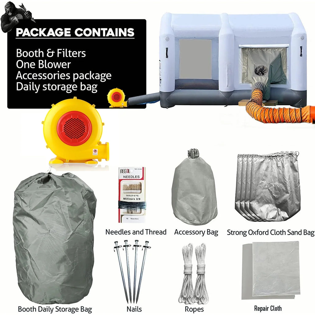 GORILLASPRO Portable Inflatable Paint Booth 13x10x8Ft,Inflatable Spray Booth with 750W with Air Draft Device