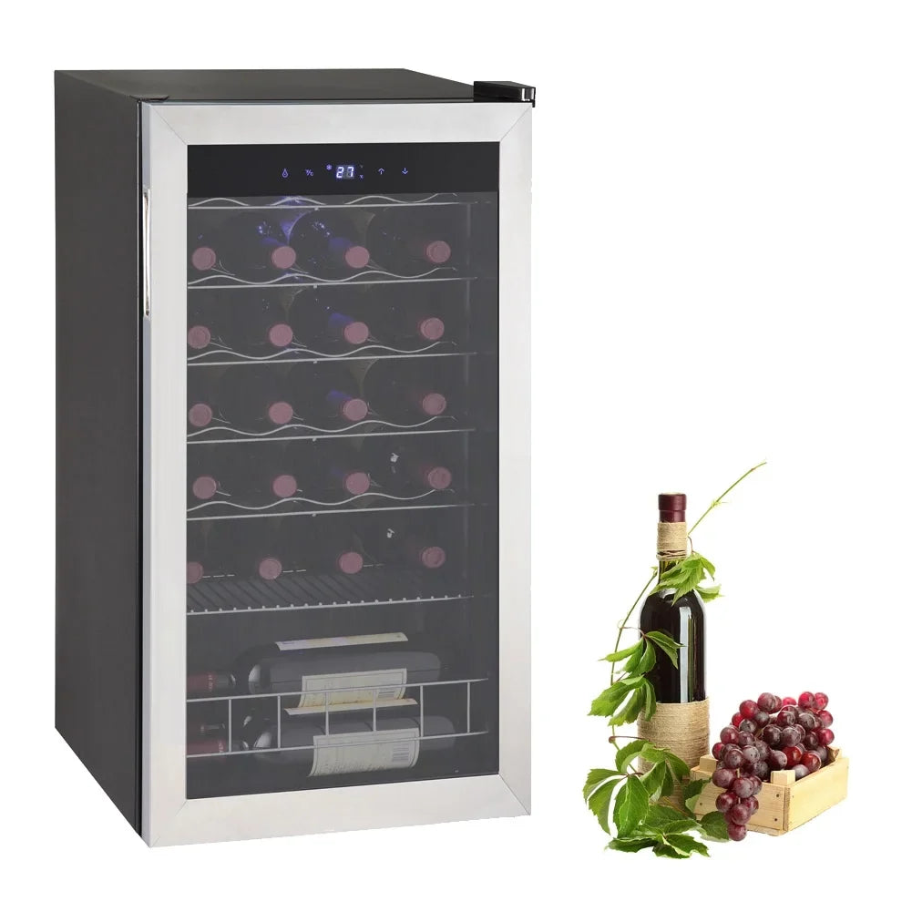 3.1 Cu ft 28 Bottles Compressor Wine Coolers Stainless Steel Door No Frost Wine Fridges Freestanding Champagne Cooler 110V Wine Cooler/Cabinet Small Beverage Refrigerator 28 Bottles Beer Bar Fridge