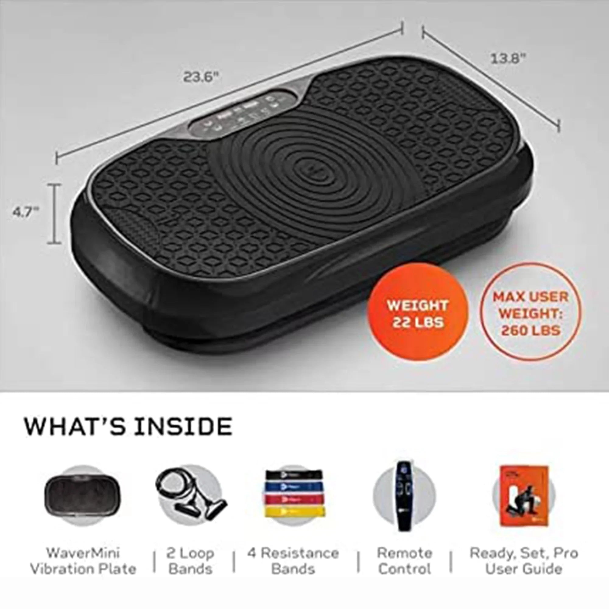 LifePro Waver Mini - Compact Vibration Plate Exercise Machine with Workout Bands, Black