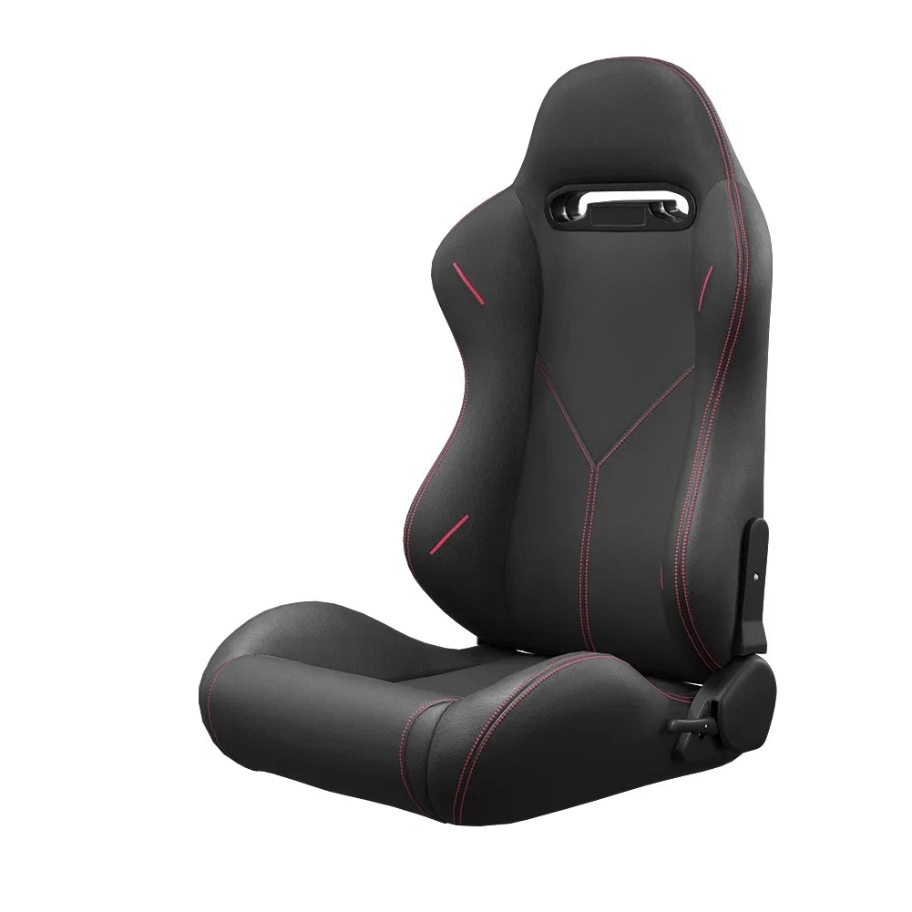 2PC Universal Bucket Racing Seats Red Stitch Red PVC Leather Reclinable Carbon Look Leather Back With Adjustor Slider (Not Including Seat Bracket )