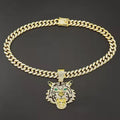 13mm Width Football Pendant Necklace,Hip Hop Green Eyes Tiger Head Pendant Necklace 3D Diamond Gold Zinc Alloy Stainless Steel Religious Zircon