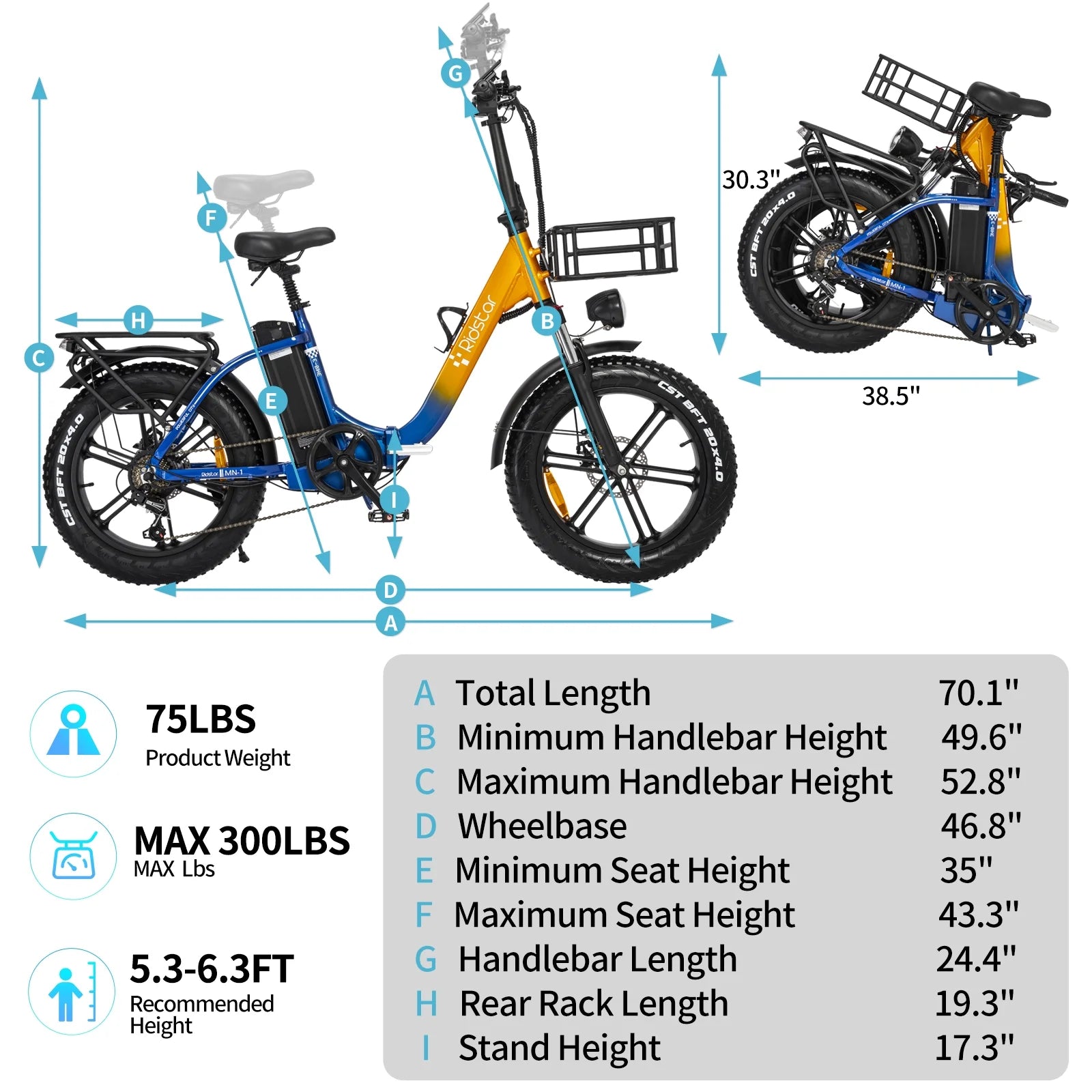 Eletric Bike for Adults 750W Motor 48V 15Ah Removable Battery 20'' Fat Tire Folding Commuting E-Bike Shimano 7-Speed UL2849