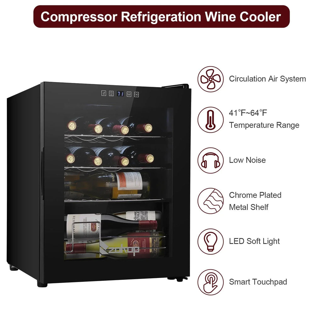 Zimtown 16 Bottle Compressor Wine Cooler Refrigerator w/Lock | Large Freestanding Wine Cellar For Red, White, Champagne or Sparkling Wine | Digital Temperature Control Fridge Glass Door Black
