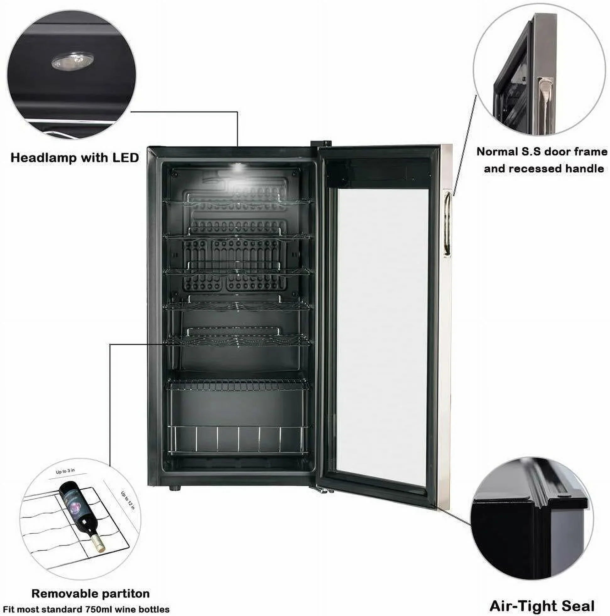 3.1 Cu ft 28 Bottles Compressor Wine Coolers Stainless Steel Door No Frost Wine Fridges Freestanding Champagne Cooler 110V Wine Cooler/Cabinet Small Beverage Refrigerator 28 Bottles Beer Bar Fridge