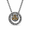 Vintage All-Seeing Eye Rotatable Round Ball Circle Pendant Necklace For Men, Copper Plated Silver Triangular Eye With Blue Zircon Scroll Engraving Punk Amulet Jewelry Gift