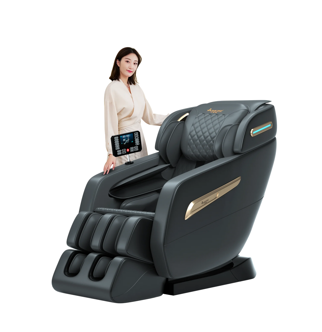 2024 4D Zero Gravity Massage Chair, Full Body Shiatsu Recliner with Yoga Stretching, SL Track, Intelligent Voice Control, Calf Kneading, Calfrest Extension, Premium Black Leather