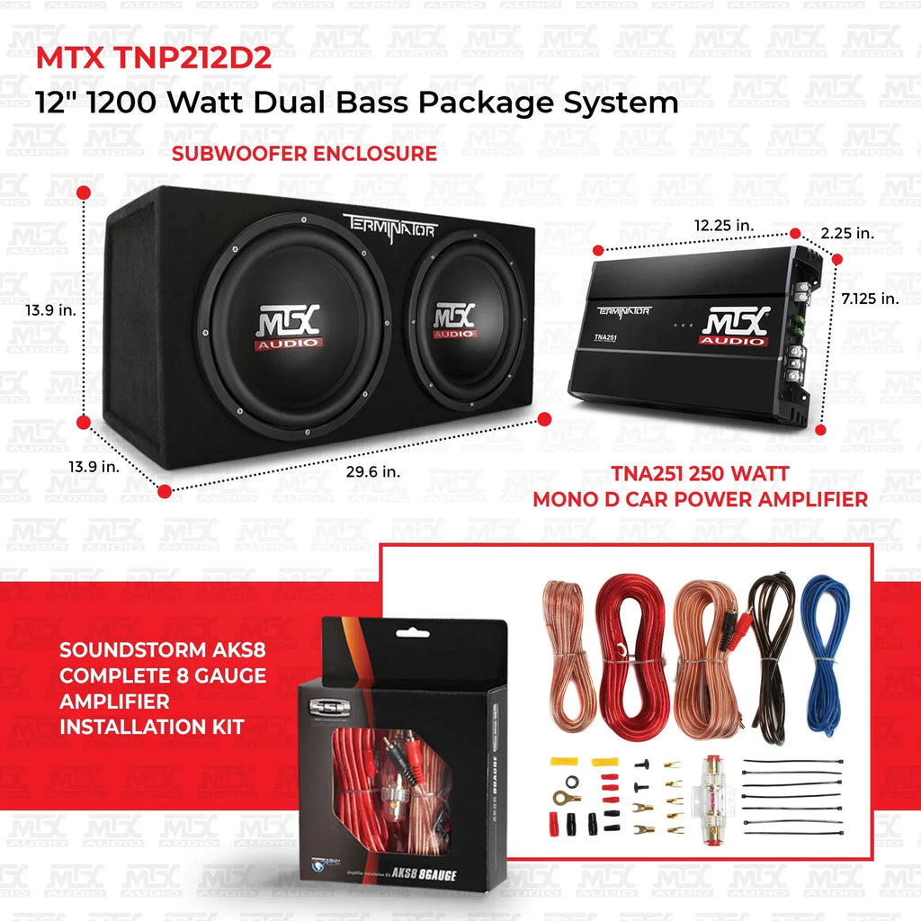 MTX 12" 1200W Dual Loaded Car Subwoofer Audio, Sub Box, Amplifier & Amp Kit