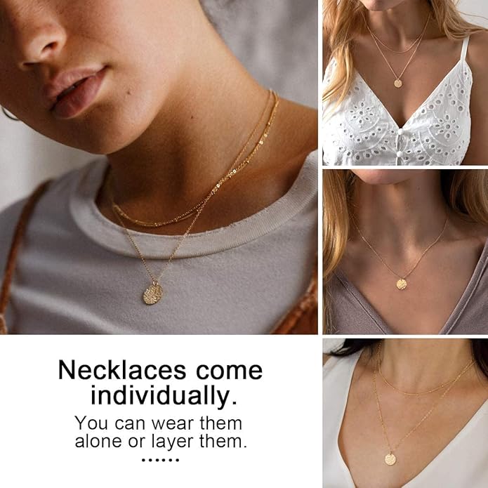 14K Hammered Coin Layered Necklace Set