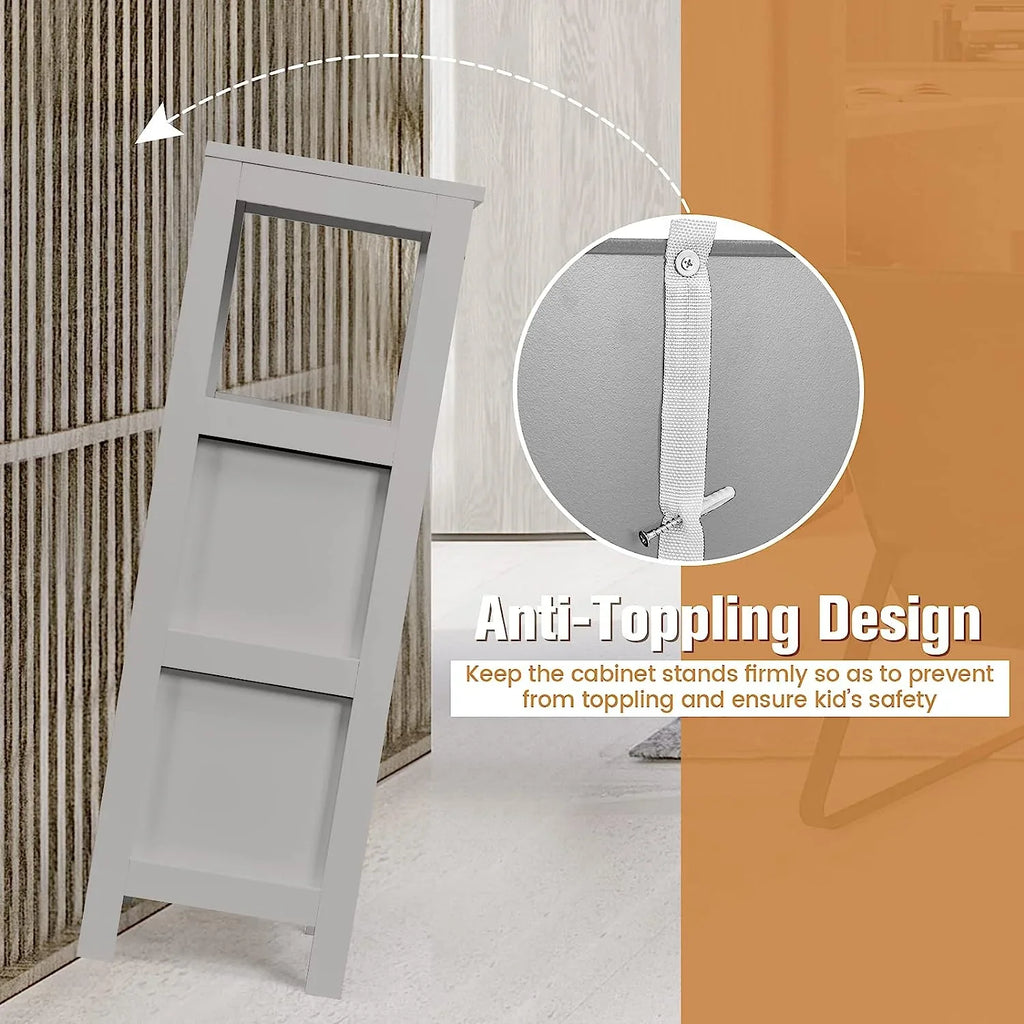 Bathroom Storage Cabinet, Freestanding Wooden Side Storage Cabinet with 2 Adjustable Drawers, Space-Saving Floor Cabinet for Living Room Bathroom Bedroom Entryway (Grey)