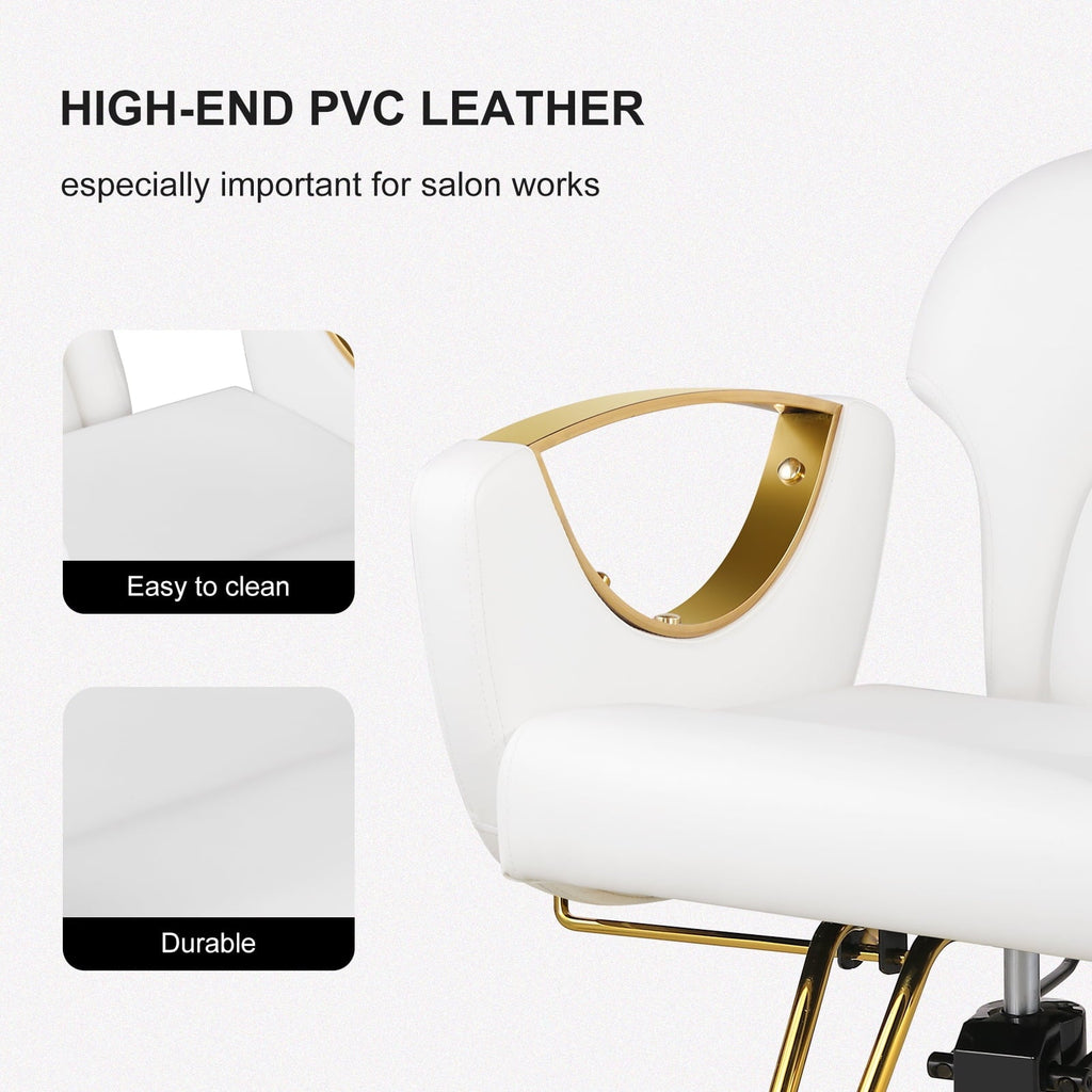 LUXMARS Reclining Barber Chair Salon Chair Height Adjustable Hydraulic Chair Tattoo Chairs 360 Degrees Rolling Swivel Barber Chairs for Barbershop Hair Salon Spa Equipment - White