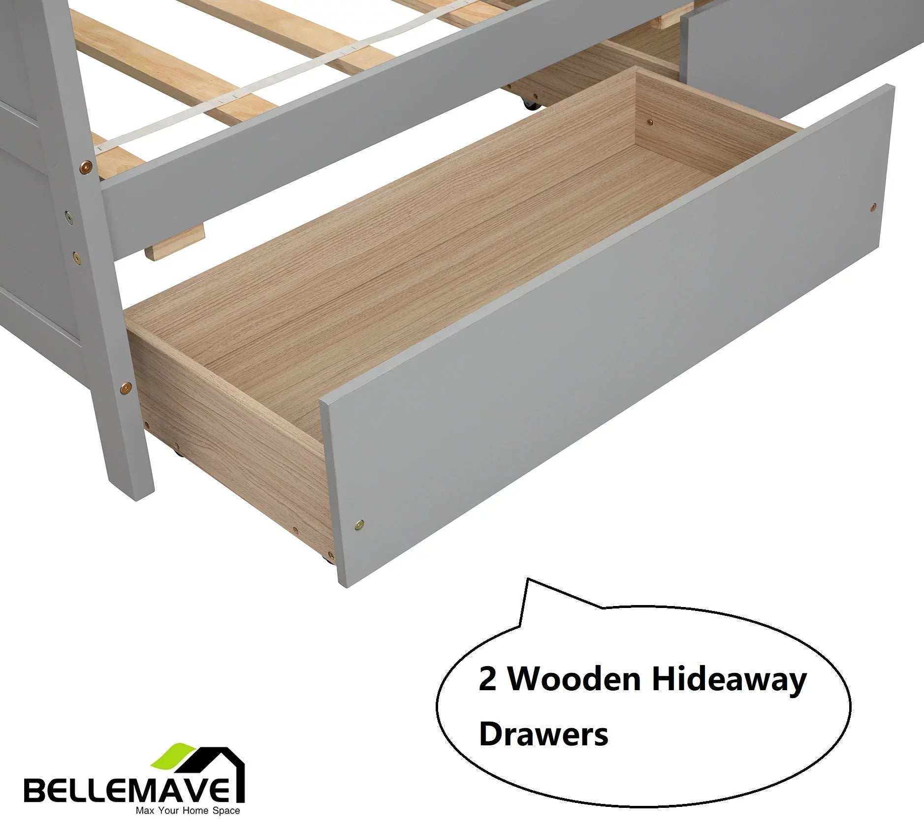 Bellemave Modern Twin Daybed with Storage Drawers Sturdy Wood Bed Frame Sofa Bed with Backrest and Armrest Storage Daybed Sofa Couch for Living Room or Bedroom, Gray