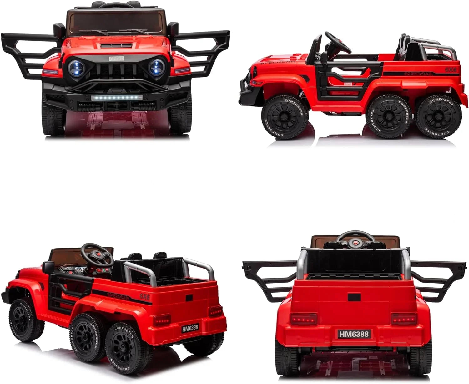 24V Ride On Car for Kids with 6 Wheel, 24V Battery Powered Ride On 4WD Electric Vehicle with Remote, Parental Rear Seat, 5-Point Safety Belt, Storage Space, Carrying Handle, Music, LED Lights (Red)