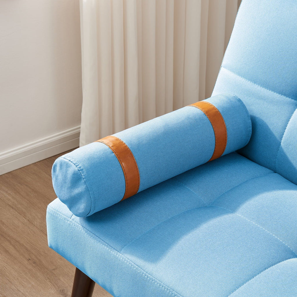 Blue Linen Modern Convertible Futon Sofa Bed with Solid Wood Legs for Versatile Sleeping Options and Stylish Living Room Decor.