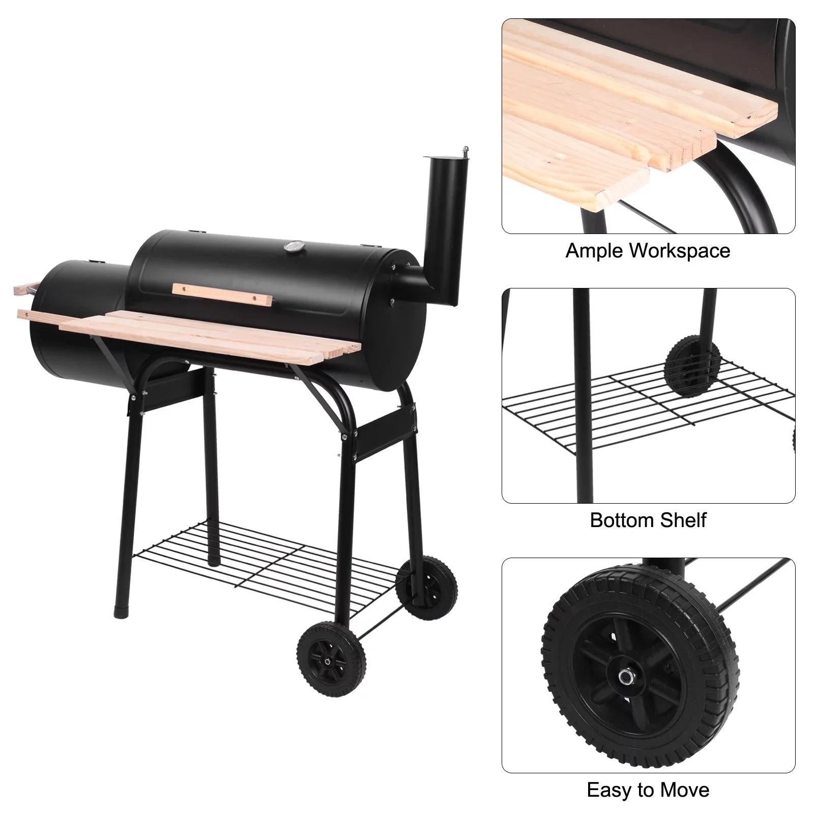 UBesGoo Charcoal Grill Portable BBQ Grill and Offset Smoker Steel BBQ Pit Outdoor for Camping, Black