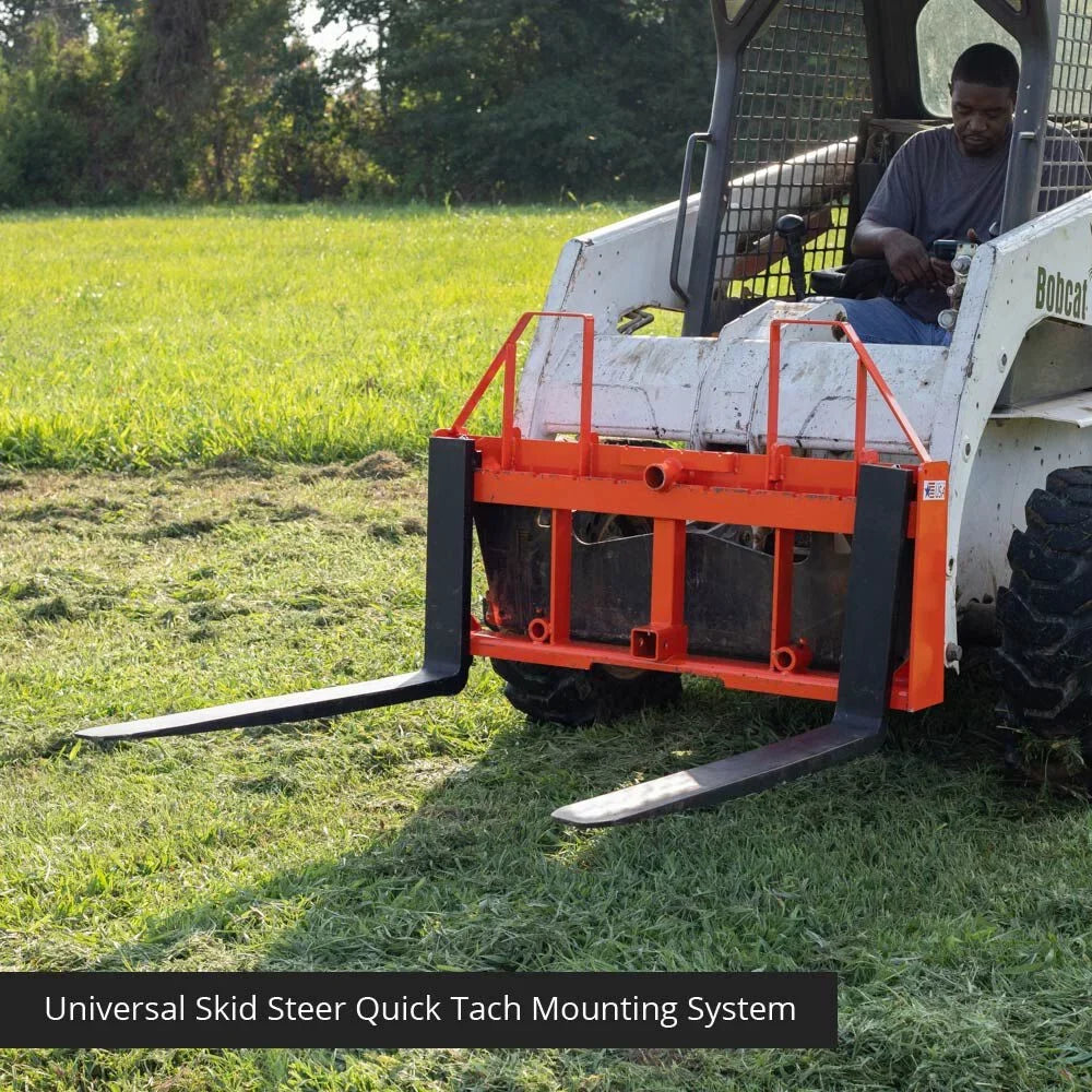Titan Attachments UA USA Made Orange Step-Through Pallet Fork Frame Attachment, 48in Fork Blades, Rated 4,000 LB, Quick Tach Mounting
