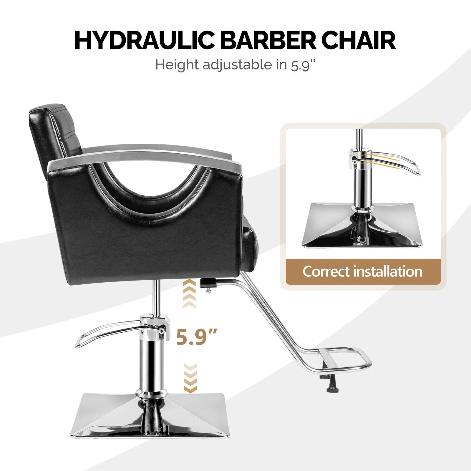 OmySalon Barber Chair Heavy Duty with Stainless Steel Armrest, Black Salon Chair for Hair Stylist, Styling Hairdressing Chair Barbershop Beauty Spa Makeup Equipment