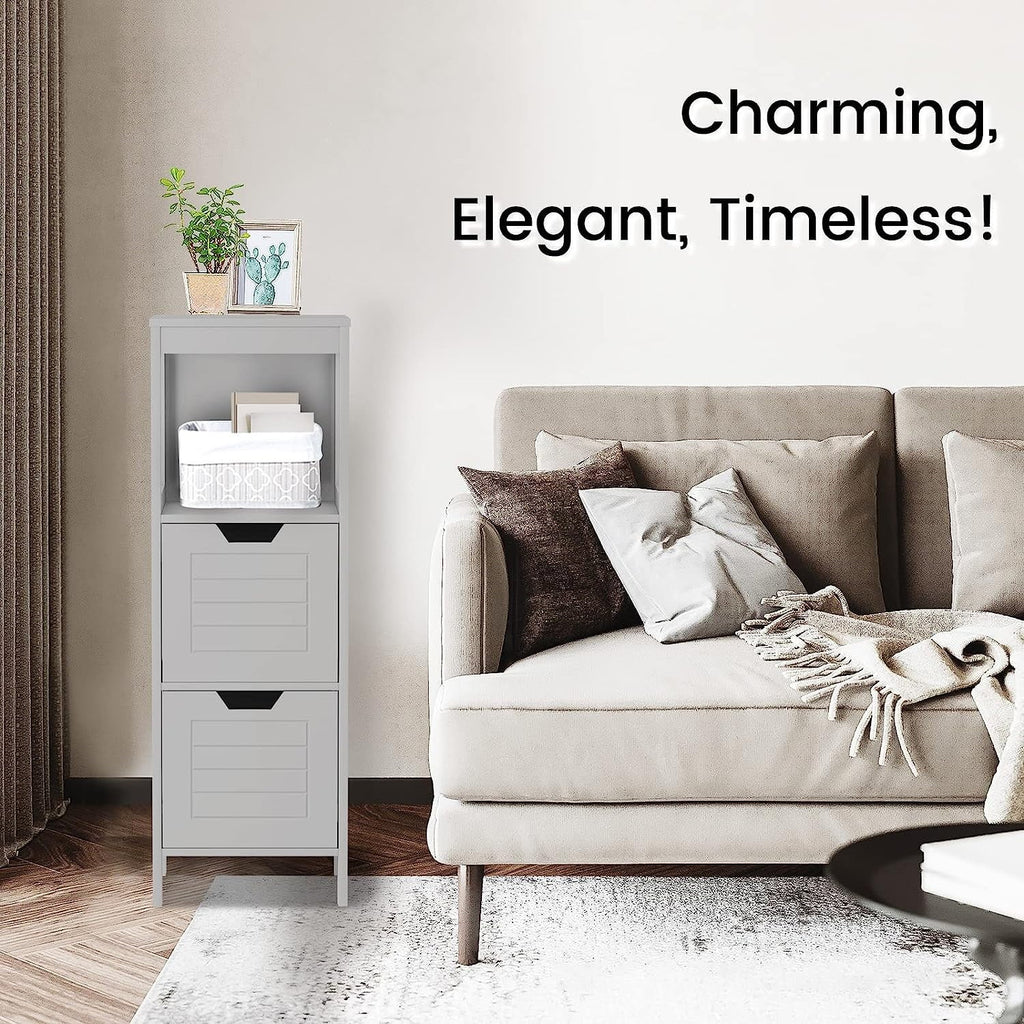 Bathroom Storage Cabinet, Freestanding Wooden Side Storage Cabinet with 2 Adjustable Drawers, Space-Saving Floor Cabinet for Living Room Bathroom Bedroom Entryway (Grey)