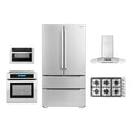 5 Piece Kitchen Package With 36" Gas Cooktop 36" Wall Mount Range Hood 30" Single Electric Wall Oven 24" Built-In Microwave Drawer & French Door Refrigerator