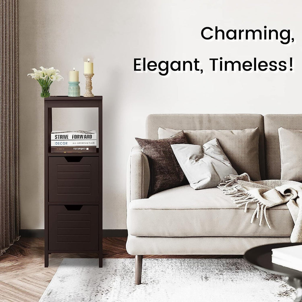 Bathroom Storage Cabinet, Freestanding Wooden Side Storage Cabinet with 2 Adjustable Drawers, Space-Saving Floor Cabinet for Living Room Bathroom Bedroom Entryway (Grey)