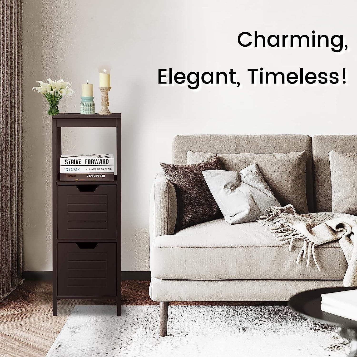 Bathroom Storage Cabinet, Freestanding Wooden Side Storage Cabinet with 2 Adjustable Drawers, Space-Saving Floor Cabinet for Living Room Bathroom Bedroom Entryway (Grey)