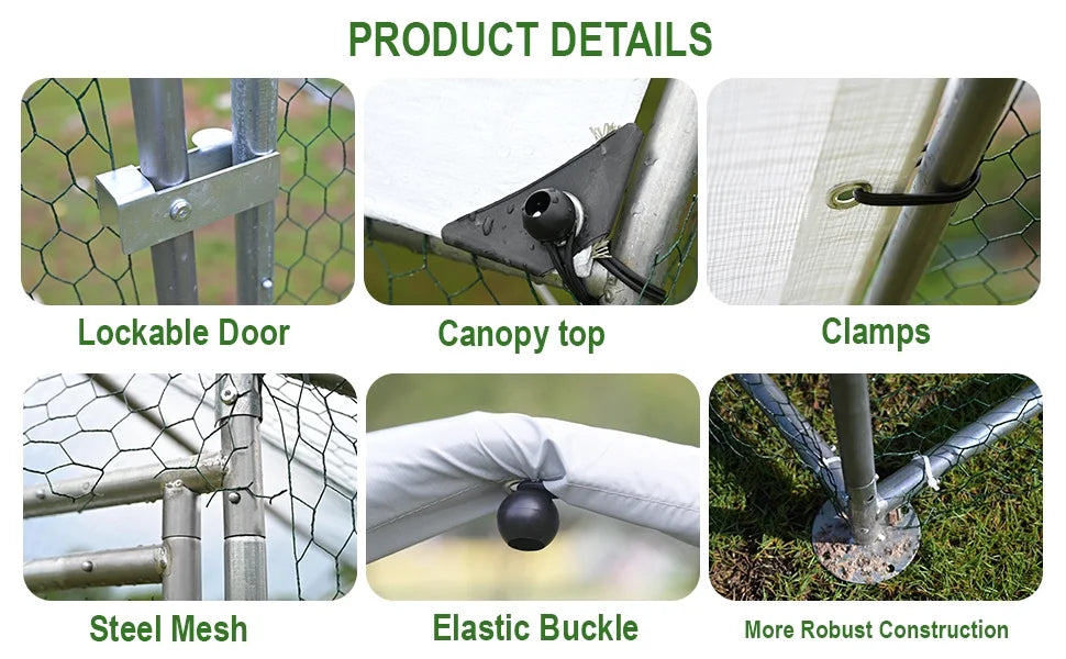 Caulitar 10ft x 10ft Large Metal Chicken House/Pen for 6/10 Chickens Poultry Cage with Waterproof Cover for Rabbits Duck Walk-in Chicken Run for Yard Outdoor