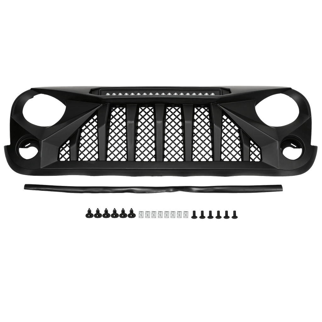 Black Off-Road Lights Front Grill Mars Grille with LED for 07-18 Jeep Wrangler JK