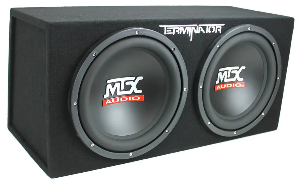 MTX TNE212D 12" 1200W Dual Loaded Car Subwoofers + Box + Planet 1500W Amp + Kit