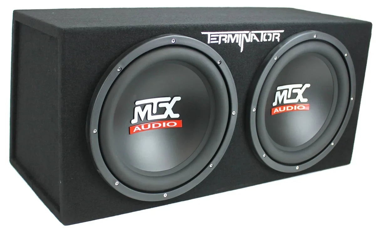 MTX TNE212D 12" 1200W Dual Loaded Car Subwoofers + Box + Planet 1500W Amp + Kit