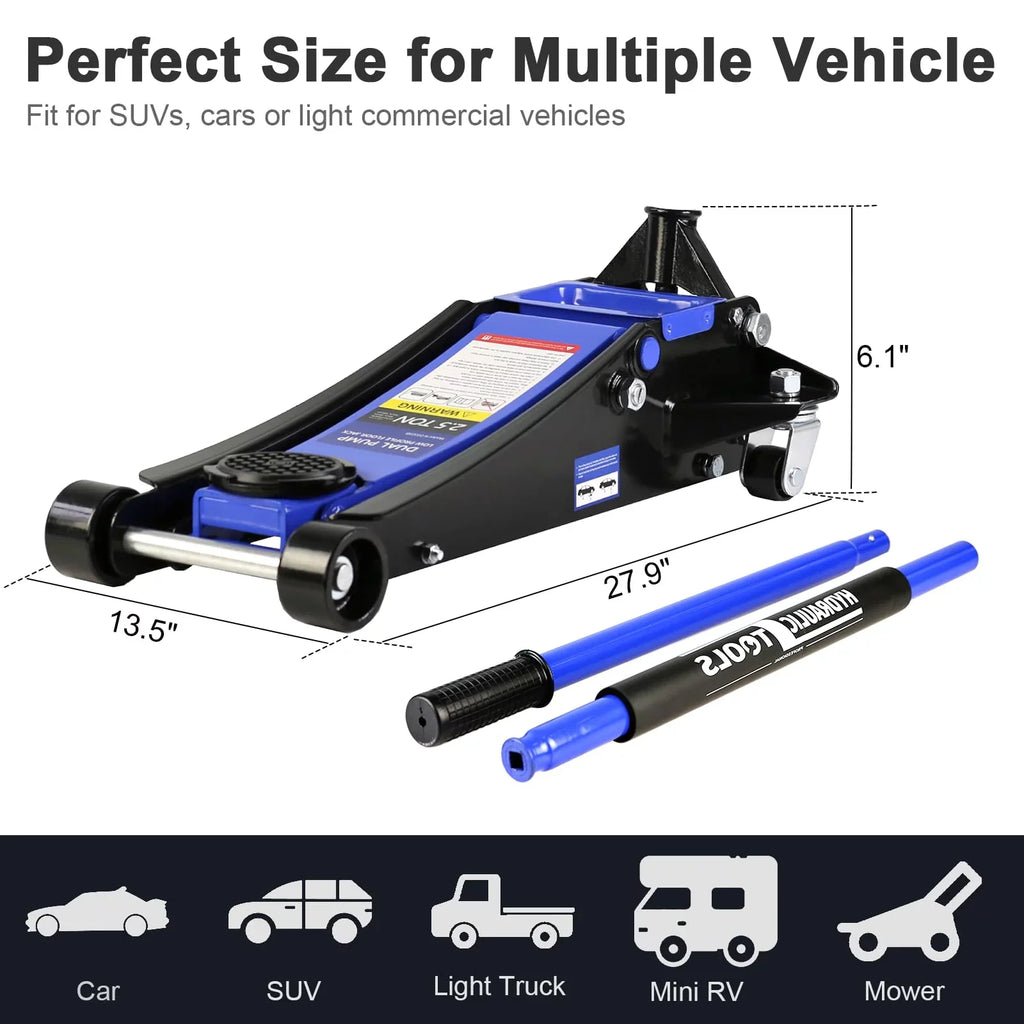 3 Ton Floor Jack, Hydraulic Low Profile Car Jack, Heavy Duty Steel Hydraulic Jack Floor Jack with Dual Piston Quick Lift Pump, Lifting Range 5.1"-20"