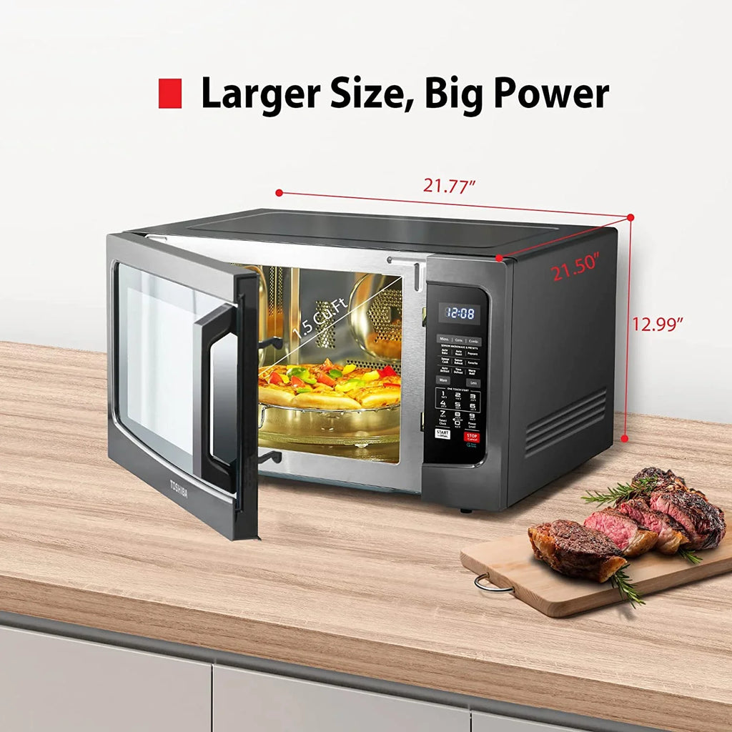 Toshiba Smart Sensor LED Light 1.5 Ft Stainless Convection Microwave Oven, Black