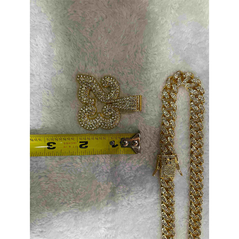 13mm Width Football Pendant Necklace,Number 23 Chain Iced Out Pendant Necklace, 3D Diamond Gold Zinc Alloy Stainless Steel Religious Zircon